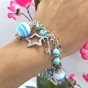 Blue Charm Hearts and Stars Bracelet